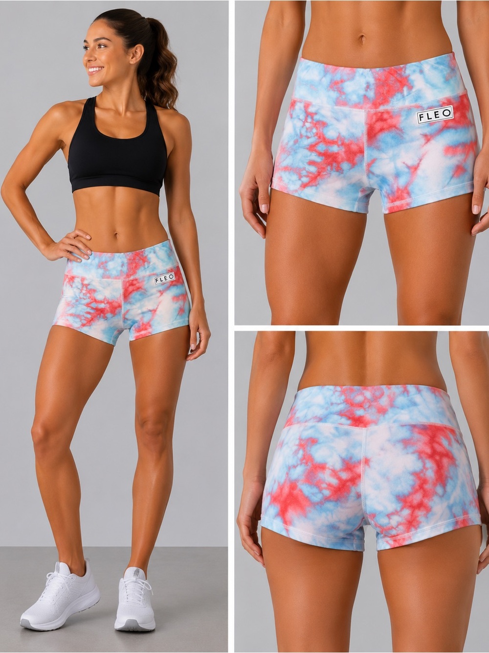 FLEO Size Small Red Blue Tie Dye Athletic Shorts CrossFit Gym